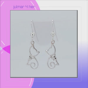 Cat with Star Collar Sterling Silver hook Earrings viewed in 3d rotation