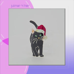 Black Cat Sterling Silver plated Pin with Enamels viewed in 3d rotation