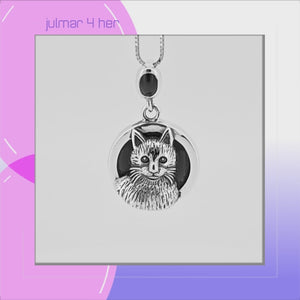 Cat Sterling Silver and Obsidian Pendant viewed in 3d rotation