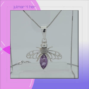 Bee Sterling Silver Pendant with Amethyst viewed in 3d rotation