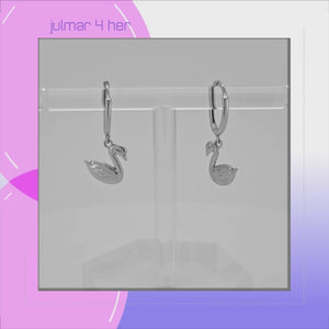 Swan Sterling Silver huggie Earrings viewed in 3d rotation