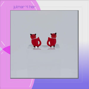Cat Sterling Silver push-back Earrings with Enamels viewed in 3d rotation