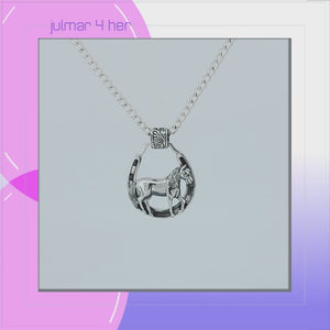 Horse & Horseshoe Sterling Silver Pendant viewed in 3d rotation
