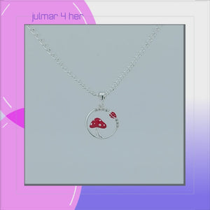 Ladybug & Mushroom Sterling Silver Pendant with Cubic Zirconia & Enamels viewed in 3d rotation