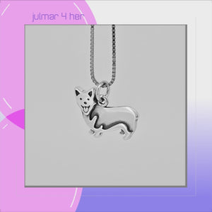 Corgi Dog Pendant in Sterling Silver viewed in 3d rotation