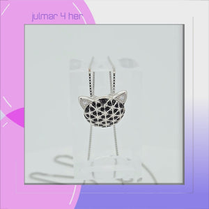 Cat Sterling Silver with Black Spinel and Cubic Zirconia Pendant viewed in 3d rotation