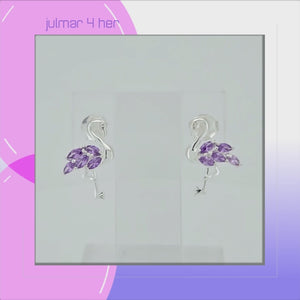 Flamingo Sterling Silver with Mauve Cubic Zirconia stud Earrings viewed in 3d rotation