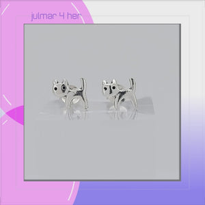 Cat Sterling Silver stud Earrings viewed in 3d rotation