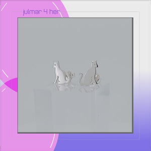 Sitting Cat Sterling Silver push-back Earrings viewed in 3d rotation
