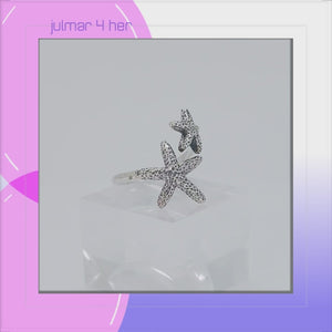 Starfish adjustable Sterling Silver Ring viewed in 3d rotation