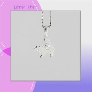 Polar Bear Mum & Cub Sterling Silver Pendant viewed in 3d rotation