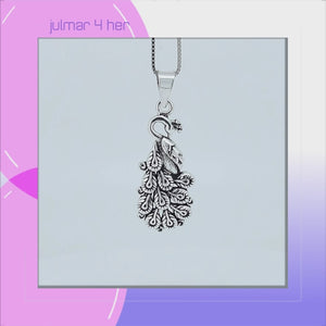 Peacock Sterling Silver Pendant viewed in 3d rotation