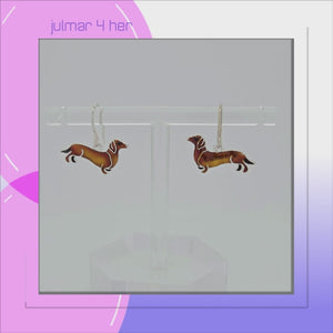 Dachshund Sterling Silver plated dangle Earrings with Enamels viewed in 3d rotation
