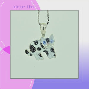 Cat Silver plated Pendant in hand-painted Enamels viewed in 3d rotation