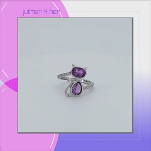 Cat Glam Sterling Silver adjustable Ring with Amethyst viewed in 3d rotation
