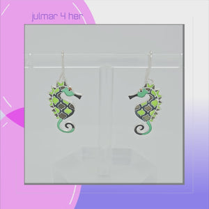 Seahorse Sterling Silver plated hook Earrings viewed in 3d rotation
