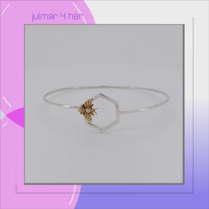 Bee & Honeycomb Sterling Silver Bangle viewed in 3d rotation