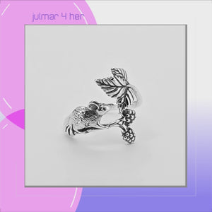 Mouse on Blackberry Branch Sterling Silver adjustable Ring viewed in 3d rotation