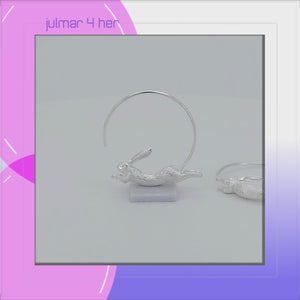 Running Rabbit Sterling Silver hoop Earrings viewed in 3d rotation