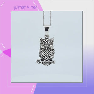 Owl Celtic Knotwork Sterling Silver Pendant viewed in 3d rotation