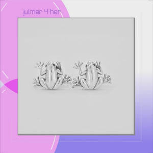 Frog Sterling Silver stud Earrings viewed in 3d rotation