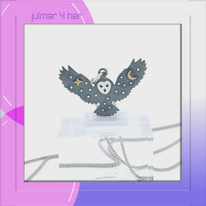 Owl Sterling Silver with Bronze Star & Moon Charm Pendant viewed in 3d rotation