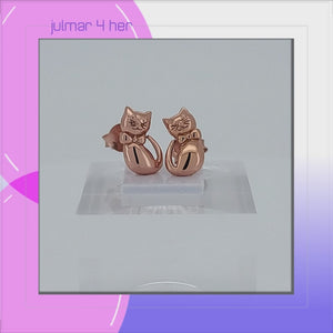 Cat Sterling Silver push-back Earrings with Rose Gold viewed in 3d rotation
