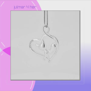 Cat in Heart Sterling Silver with Cubic Zirconia Pendant viewed in 3d rotation