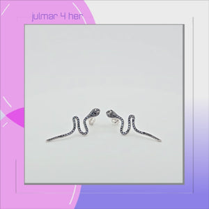 Snake Sterling Silver and Black Spinel dangle Earrings viewed in 3d rotation