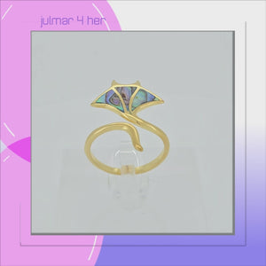 Manta Ray Sterling Silver & 18kt Gold with Abalone adjustable Ring viewed in 3d rotation