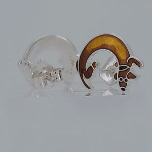 Red Dachshund Sterling Silver plated Earrings with Enamels viewed in 3D rotation