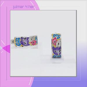 Cat Faces Sterling Silver huggie Earrings with Enamels viewed in 3d rotation