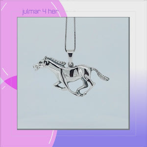 Galloping Horse Sterling Silver Pendant viewed in 3d rotation