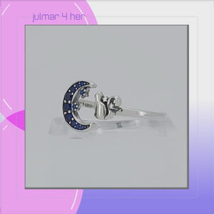 Celestial Cat Sterling Silver adjustable Ring with Cubic Zirconia viewed in 3d rotation