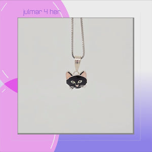 Black Cat Sterling Silver plated Pendant with hand-painted Enamels viewed in 3d rotation
