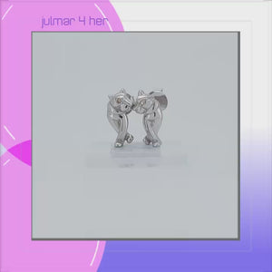Tiger Sterling Silver Earrings with Cubic Zirconia viewed in 3d rotation