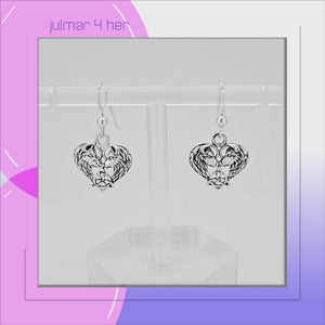 Wolf Pair with Celtic Knotwork Sterling Silver dangle Earrings viewed in 3d rotation
