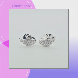 Swan Sterling Silver and Cubic Zirconia stud Earrings viewed in 3d rotation