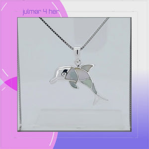 Dolphin Sterling Silver Pendant with Mother of Pearl inlay viewed in 3d rotation