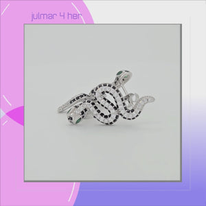 Snake Cubic Zirconia & Sterling Silver drop Earrings viewed in 3d rotation