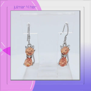 Cat Sterling Silver hook Earrings with Champagne Crystals viewed in 3d rotation