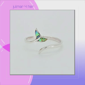 Whale Tail Sterling Silver and Abalone Sterling Silver adjustable Ring viewed in 3d rotation