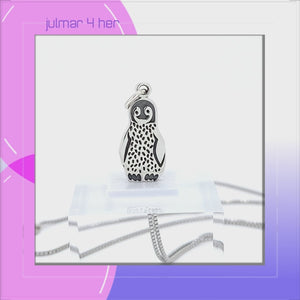 Penguin Baby Sterling Silver Charm Pendant viewed in 3d rotation