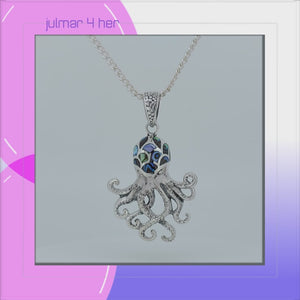 Octopus Sterling Silver Pendant with Abalone viewed in 3d rotation