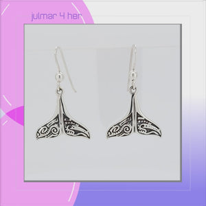 Whale Tail Sterling Silver hook Earrings viewed in 3d rotation