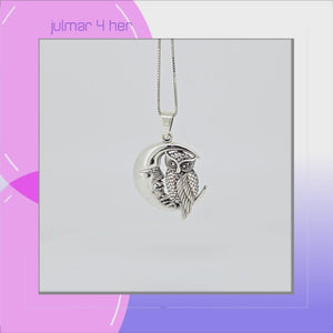 Owl & Moon Sterling Silver Pendant viewed in 3d rotation