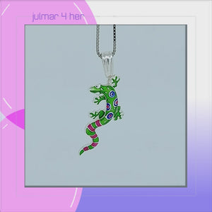 Gecko Sterling Silver plated Pendant with Enamels viewed in 3d rotation