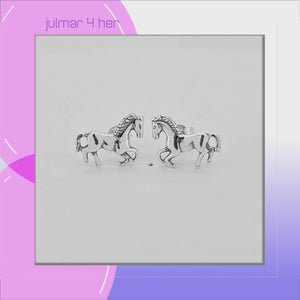 Horse Sterling Silver Push-Back Earrings viewed in 3d rotation