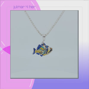 Triggerfish Sterling Silver plated Pendant with Enamels viewed in 3d rotation