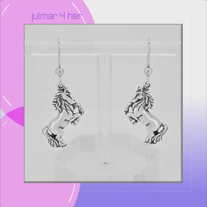Rearing Horse Sterling Silver Earrings viewed in 3d rotation